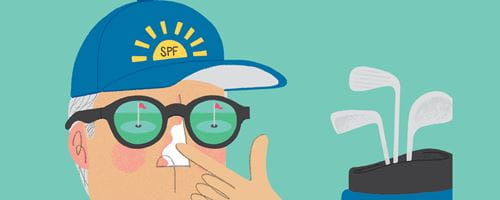 Illustrated man putting sunscreen on his nose