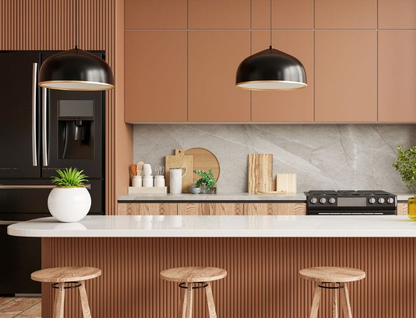 A modern kitchen island with seating 