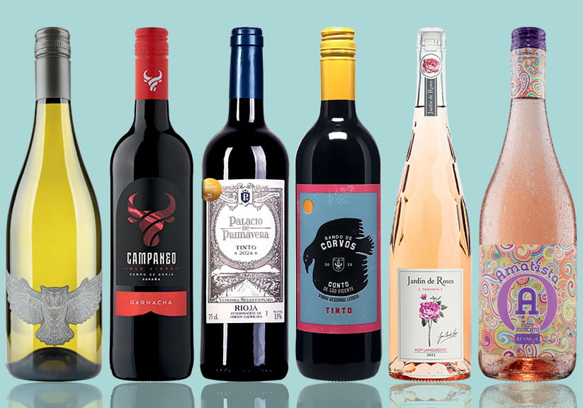 The mentioned wines on a light blue background