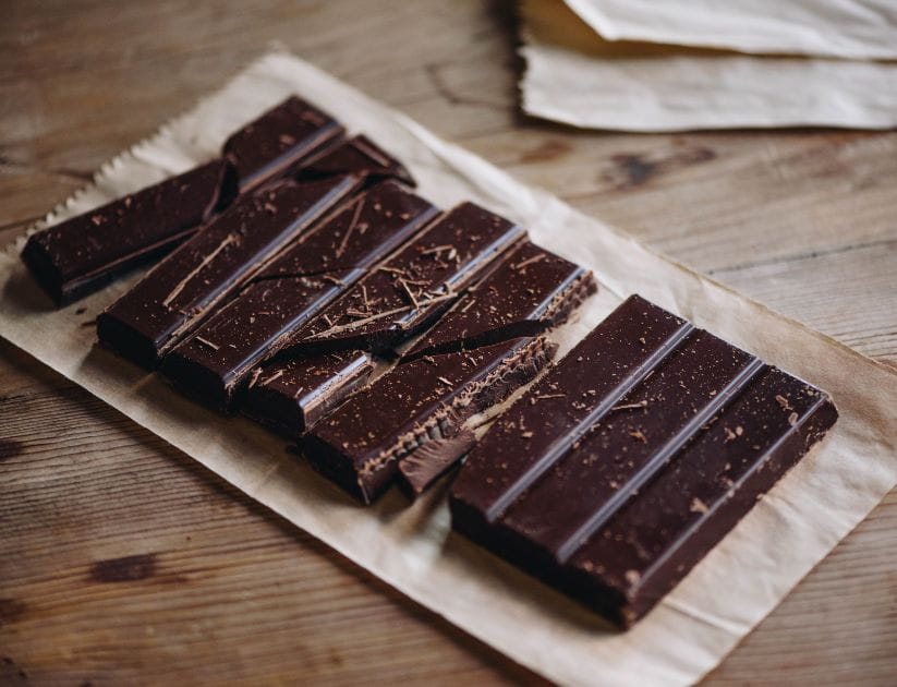 Homemade dark chocolate on a counter