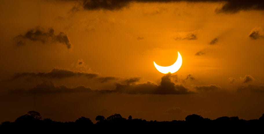 Partial Solar Eclipse of October 14, 2023 during sunset as seen from Natal, a city in Brazil