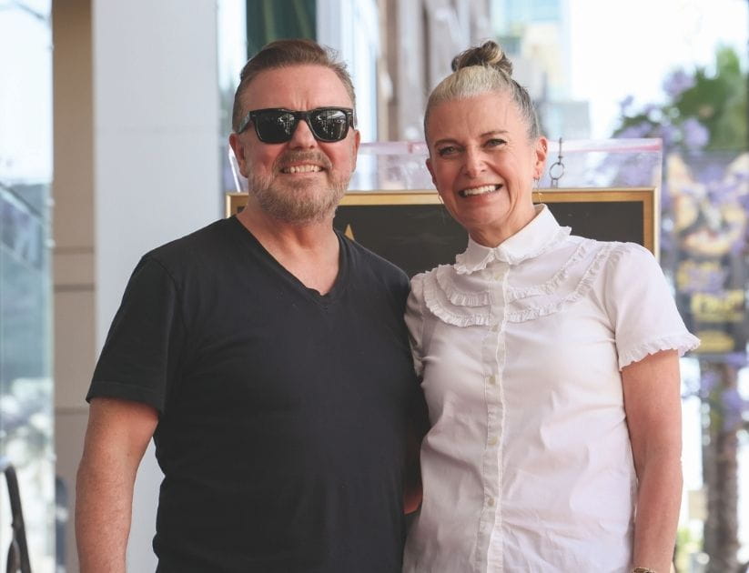 Ricky Gervais and Jane Fallon attending a ceremony honoring Ricky Gervais with a star on the Hollywood Walk of Fame