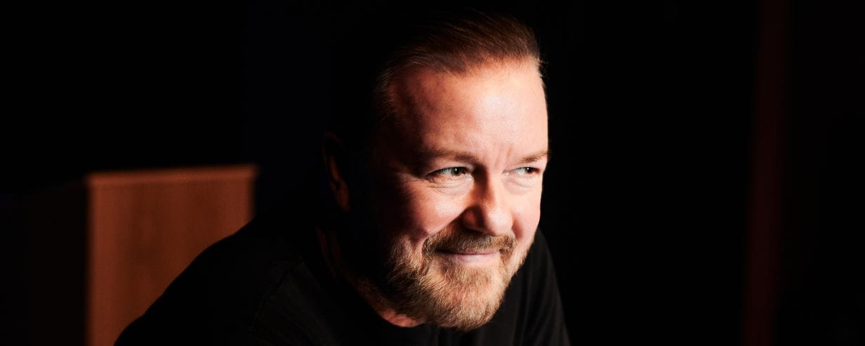 A photograph of comedian and actor Ricky Gervais