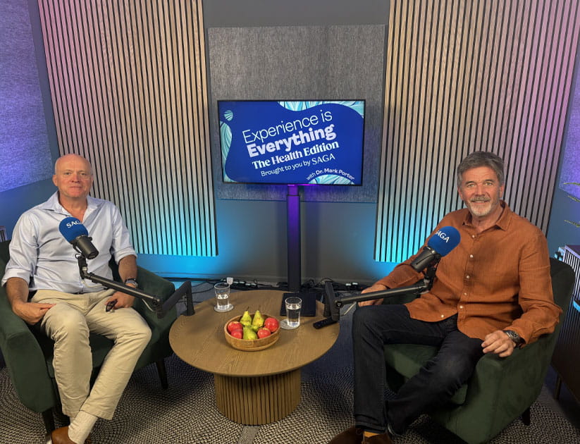 Dr Mark (right) withoOrthopaedic surgeon Jonathan Bell (left) in the Experience is Everything podcast studio