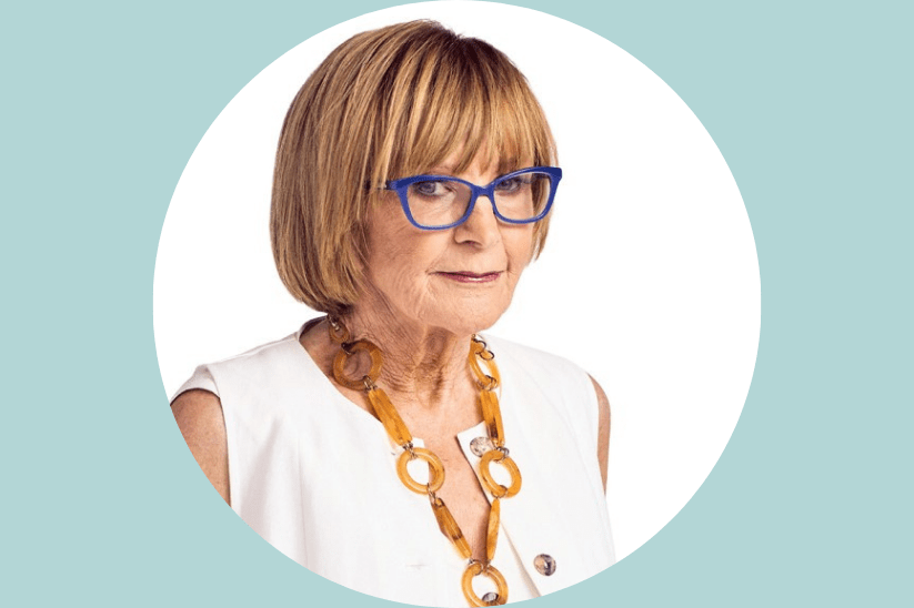 Head and shoulders of Anne Robinson with a light blue background