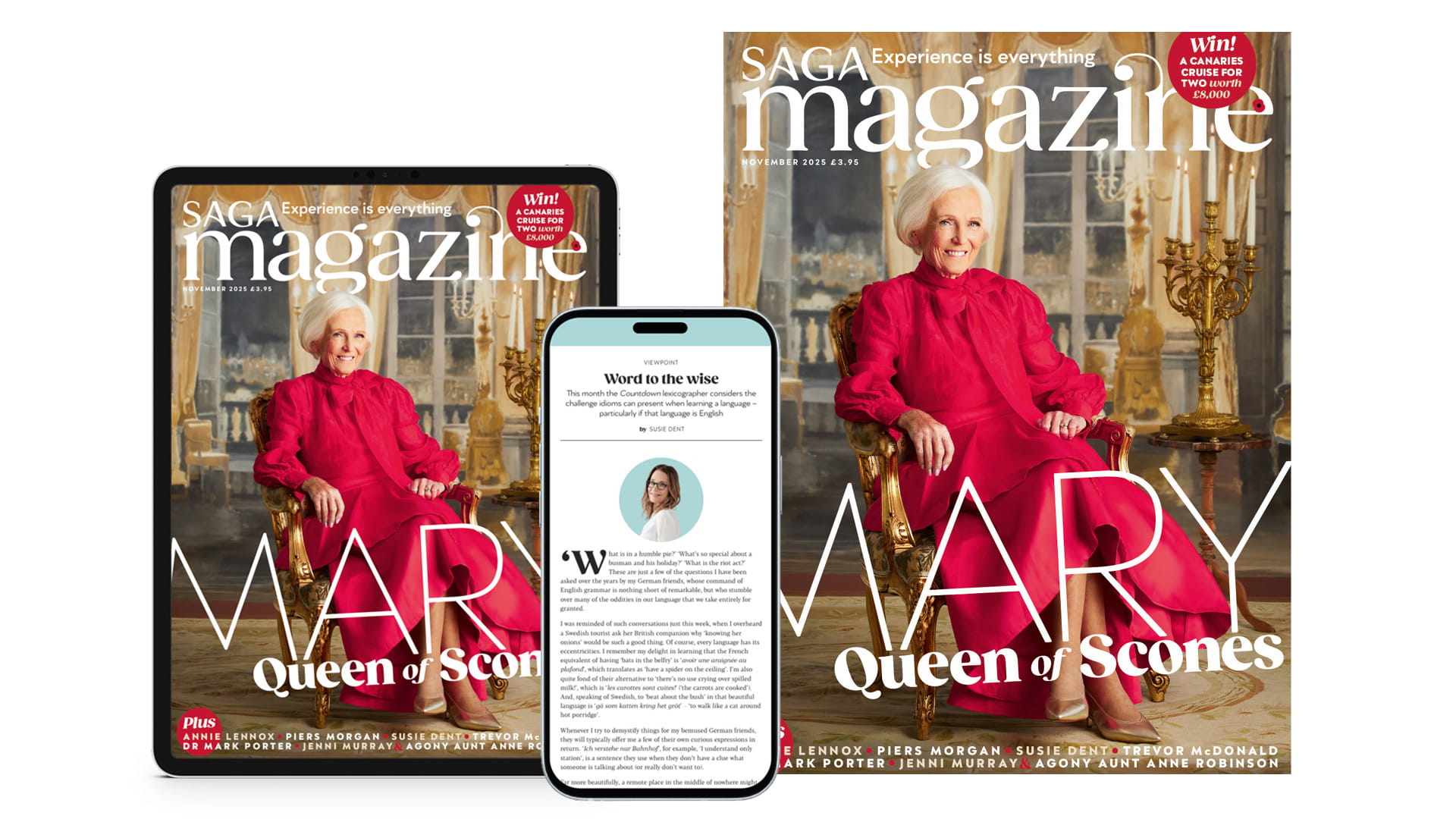 A tablet, a phone and a print magazine