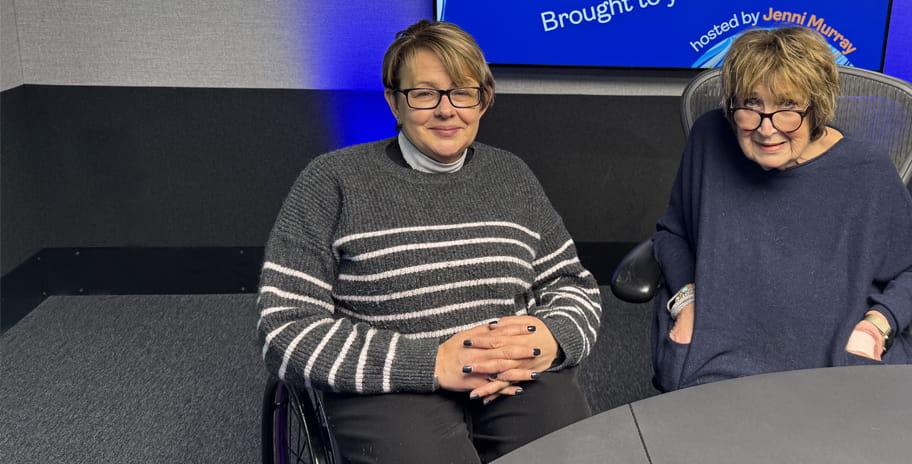 Tanni Grey-Thompson and Jenni Murray on the set of the Experience is Everything podcast