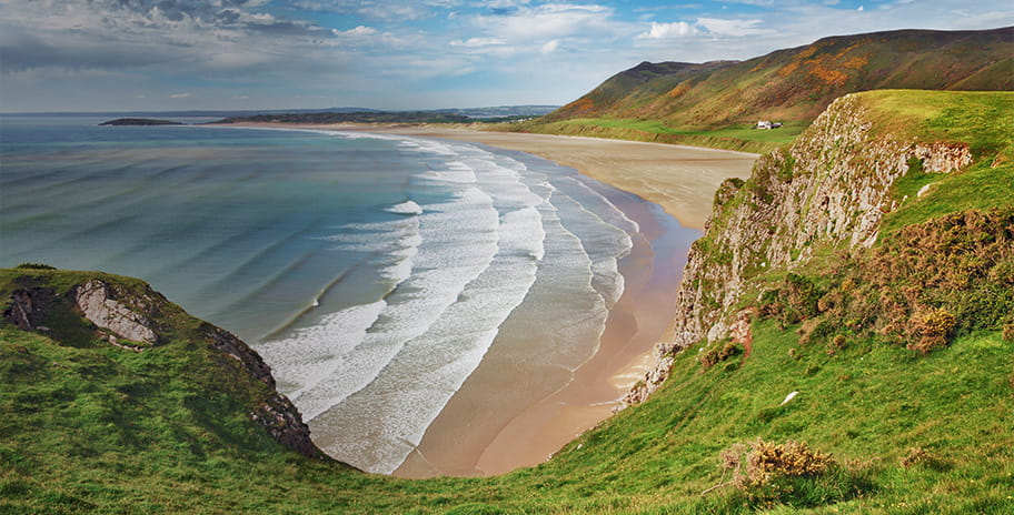 A scenic view of Rossili bay