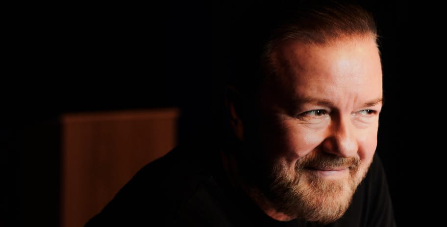 A photograph of comedian and actor Ricky Gervais