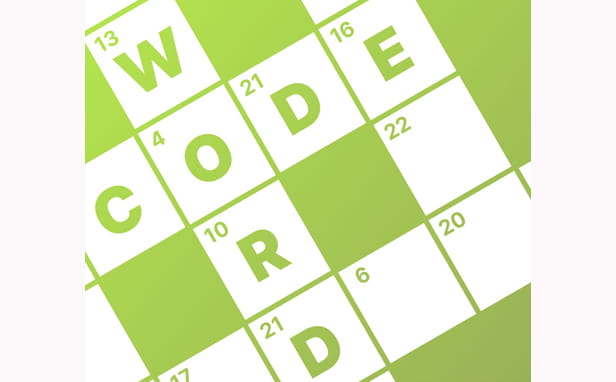Crossword blocks in green with the words codeword filled in