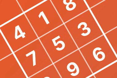 Stylised orange and white Sudoku grid with some numbers filled in