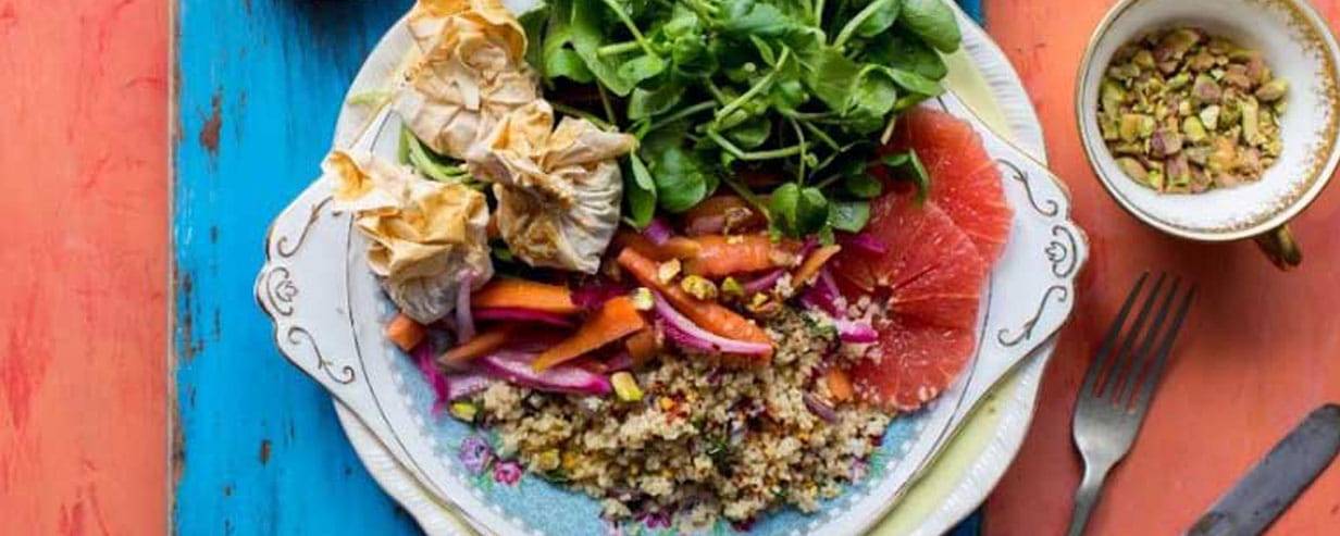 Moroccan couscous salad with feta parcels