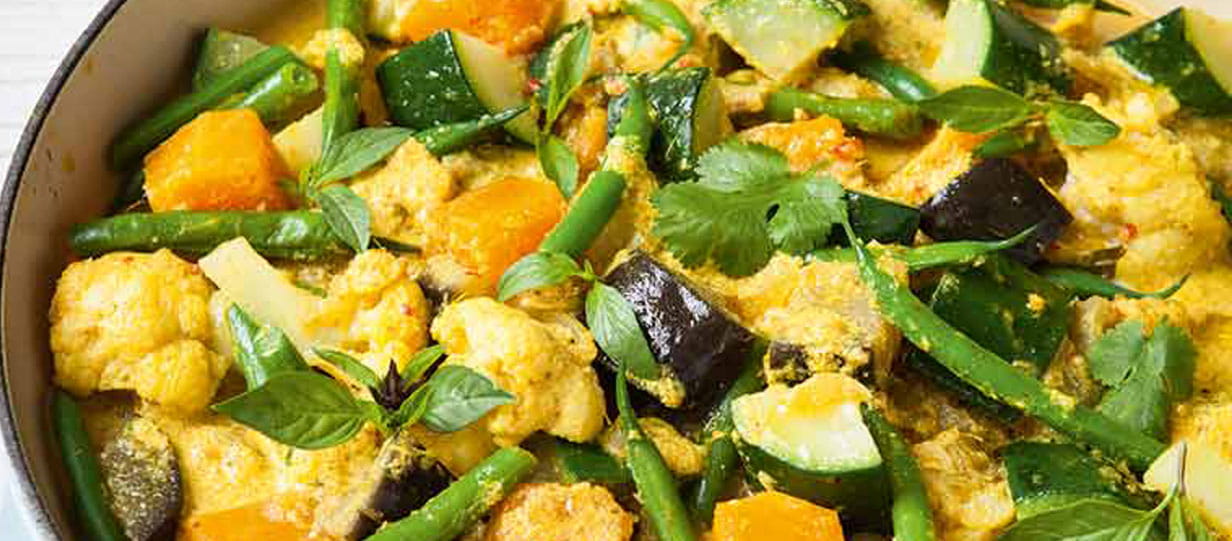 A pot of thai vegetable curry