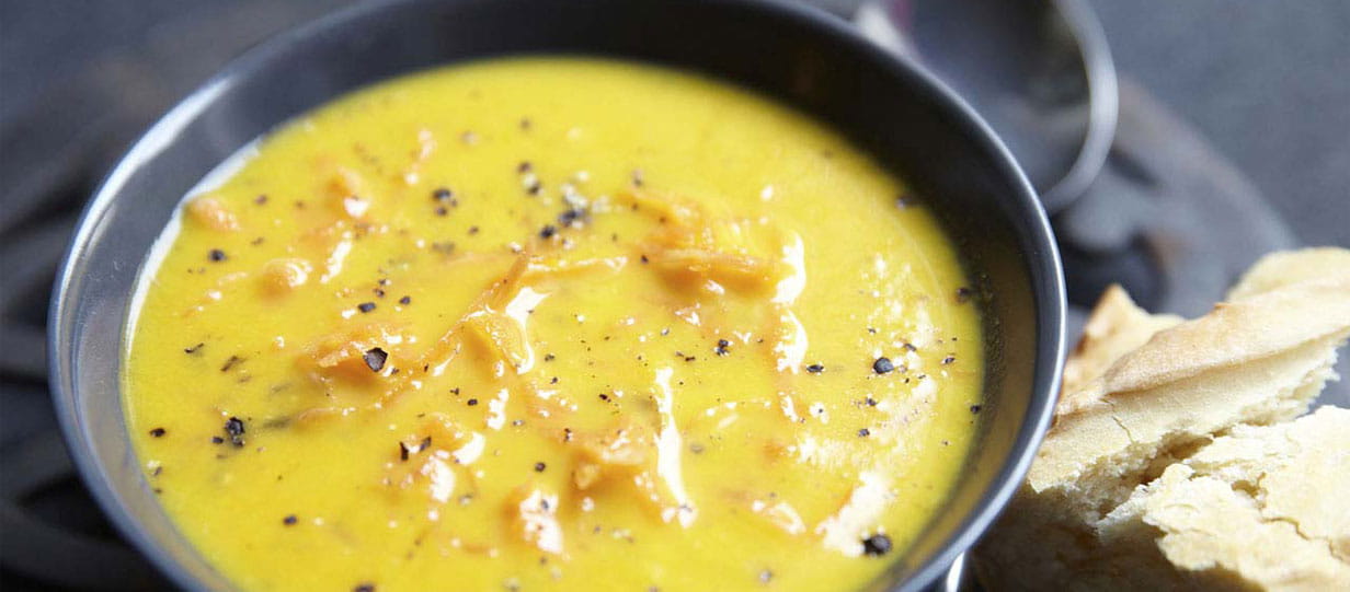 Bowl of carrot, coriander and orange soup