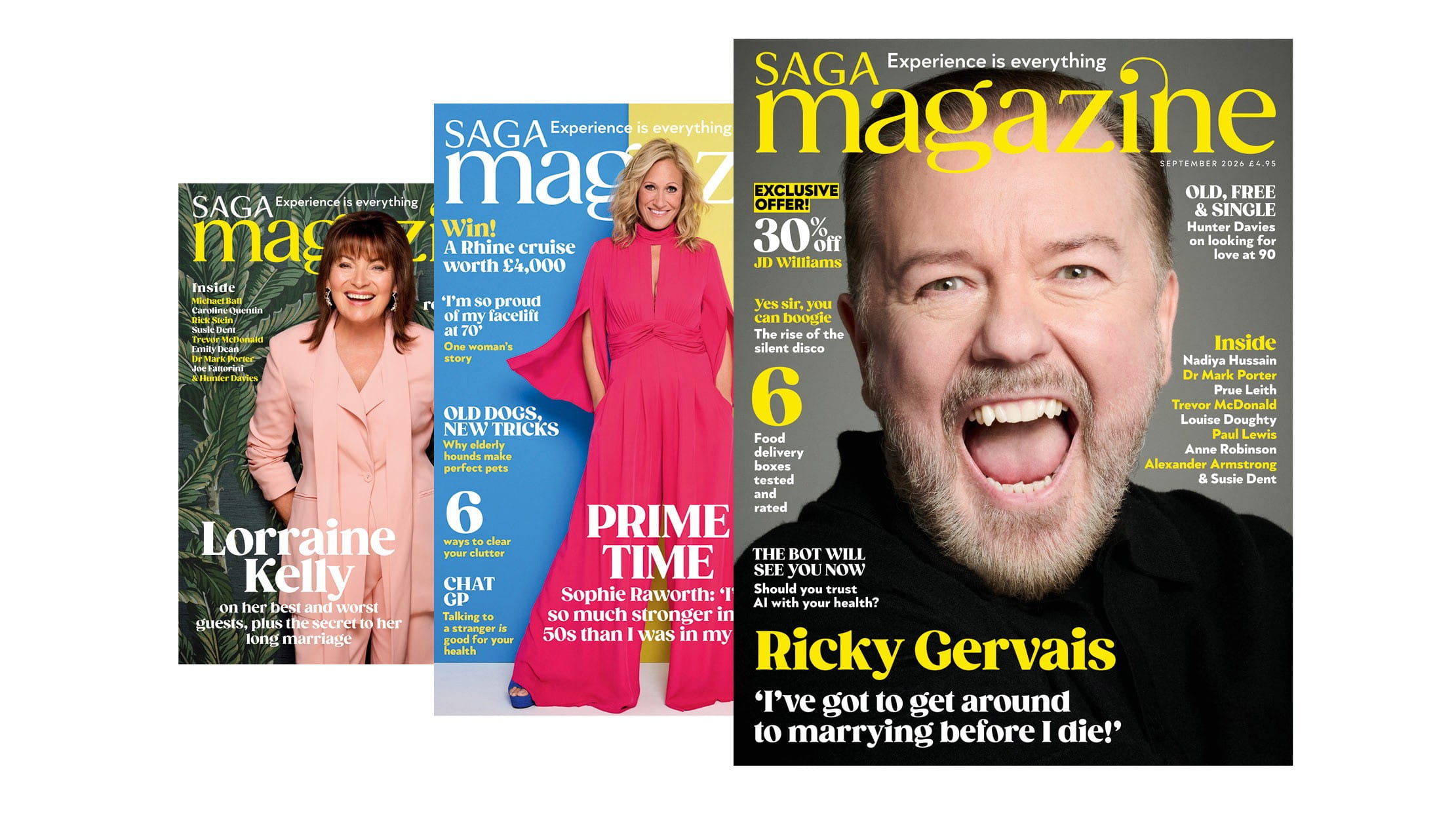 Three of the most recent Saga magazine covers
