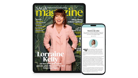 A tablet and a mobile phone with the most recent cover of Saga Magazine
