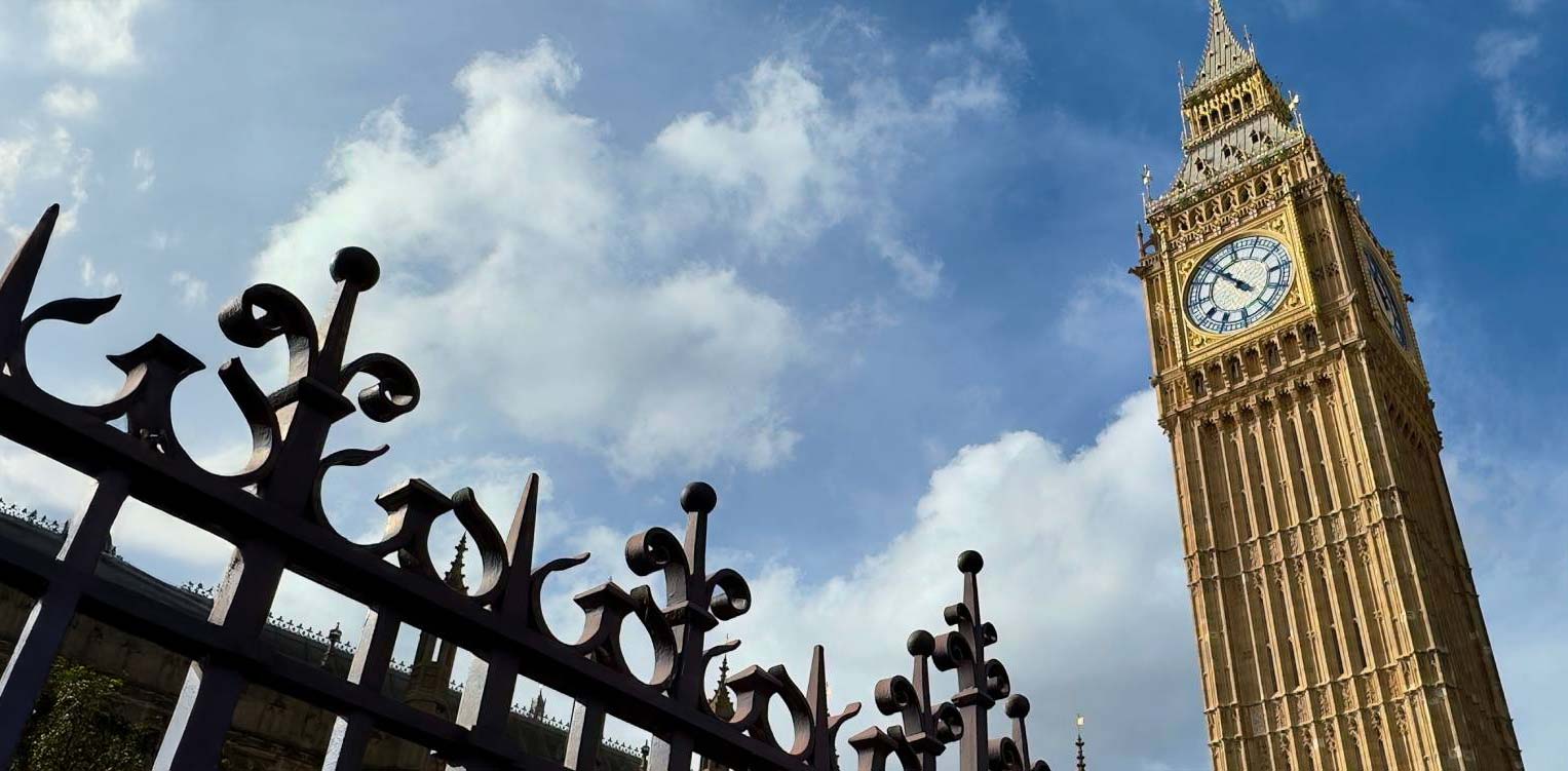 Looking up at the top of the Elizabeth Tower, which houses Big Ben