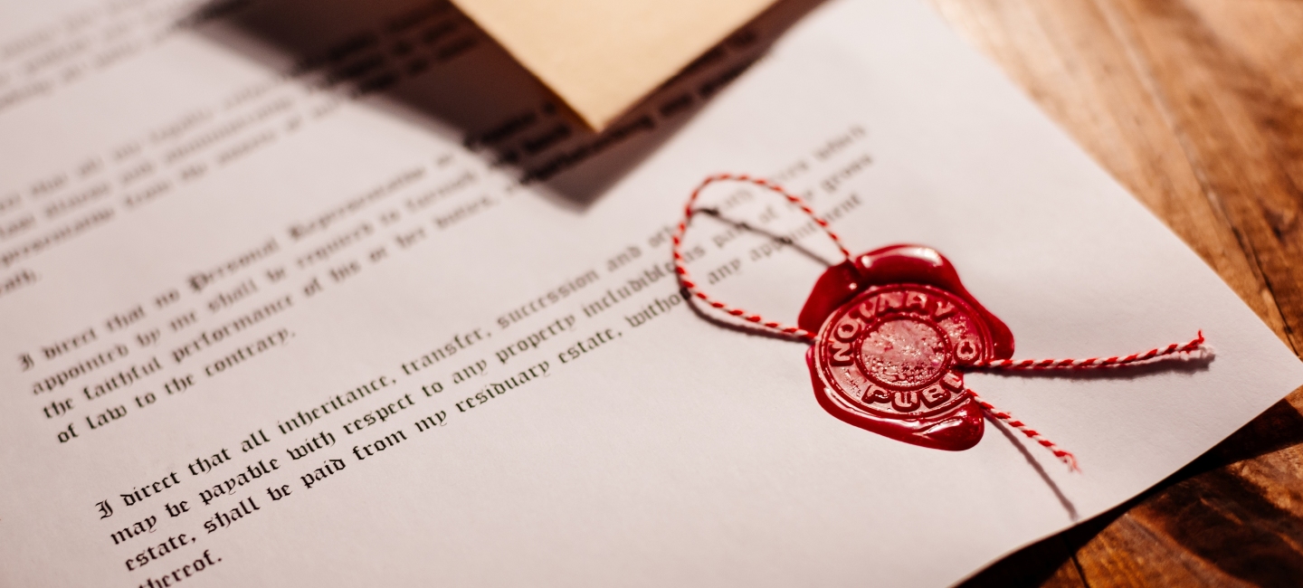 A legal document with a wax seal on it