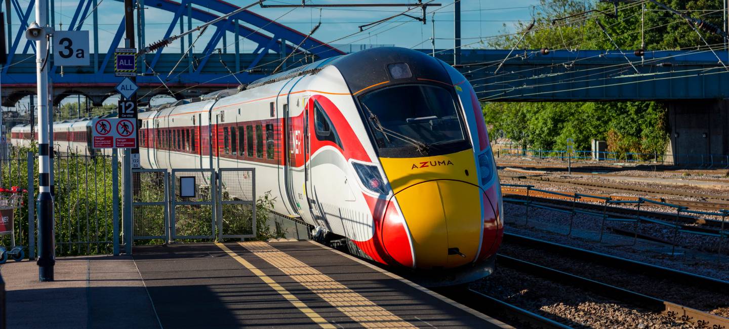 A view of an Azuma LNER train at Peterborough Station