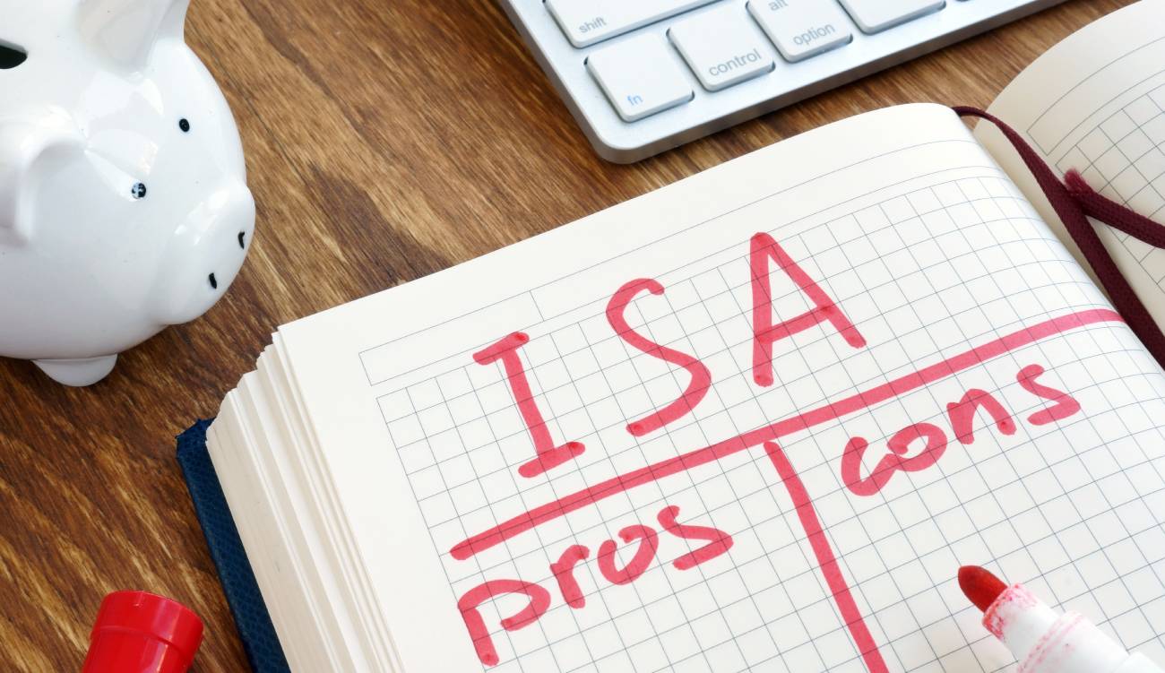 ISA Individual Savings Account pros and cons in the note pad.
