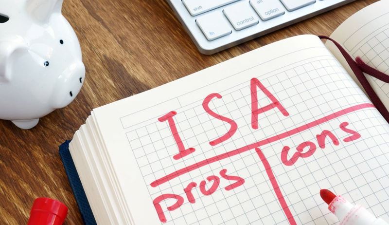 ISA Individual Savings Account pros and cons in the note pad.