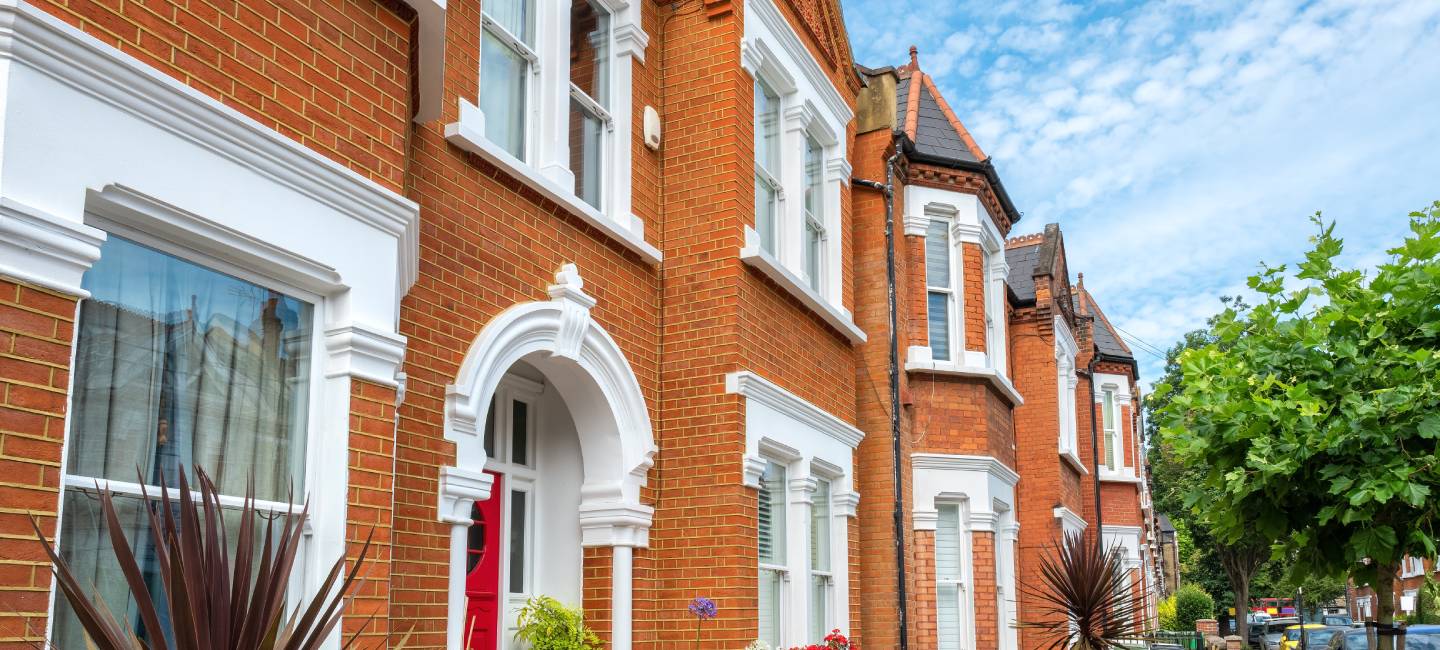 Brick terraced houses in Clapham. London, England