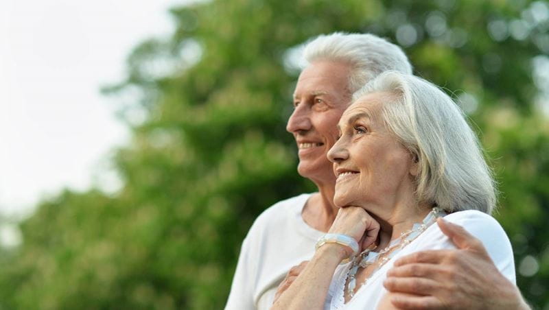 Portrait of beautiful senior couple posing in the park