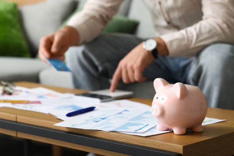 A calmly sleeping piggy bank in the hands. Trust fund. A reliable way to store savings and passive income. Savings and deposit banking. Wealth and prosperity. Successful investments and deposits.