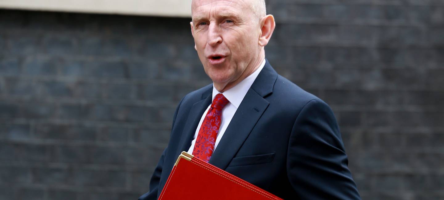John Healey, UK defence secretary leaves 10 Downing Street after attending a cabinet meeting in London.