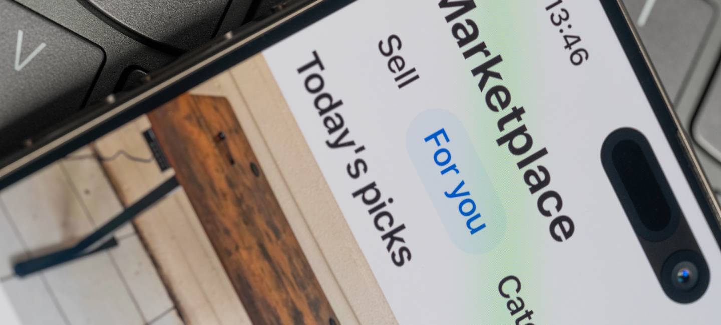 A phone showing Facebook marketplace of an item for sale