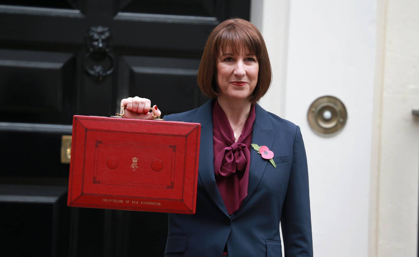 Rachel Reeves, UK chancellor of the exchequer, poses outside 11 Downing Street ahead of presenting her budget to parliament in London, England.