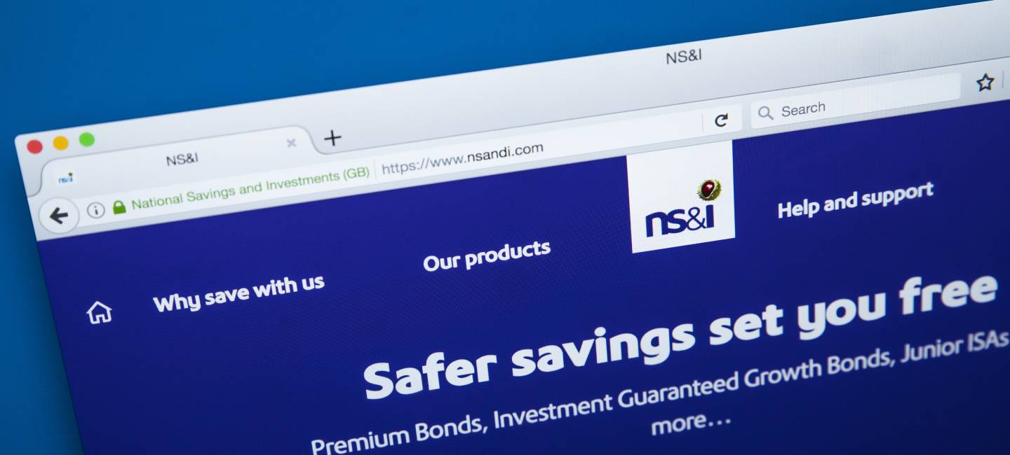 The homepage of the official website for National Savings and Investments, the state-owned savings bank in the UK