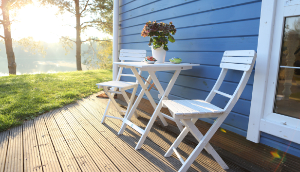 The sun shining on decking 