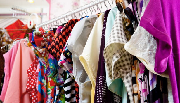 A rack of vintage clothes