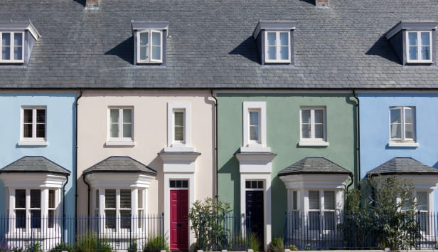 A row of colourful terrace houses
