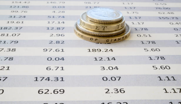 Coins on top of spreadsheet