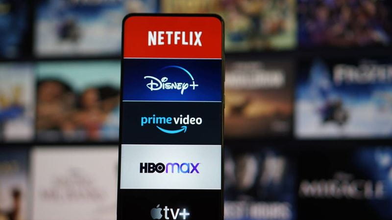 TV streaming logo, Netflix, Disney plus, Amazon Prime, Hulu, HBO Mex, Apple TV Plus on Phone